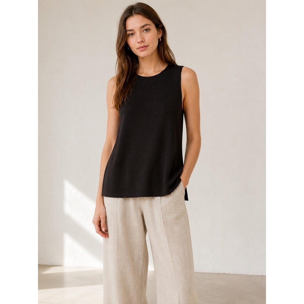 Eileen Fisher Wool Sleeveless Shell Top Espresso Brown Italian Yarn S/P